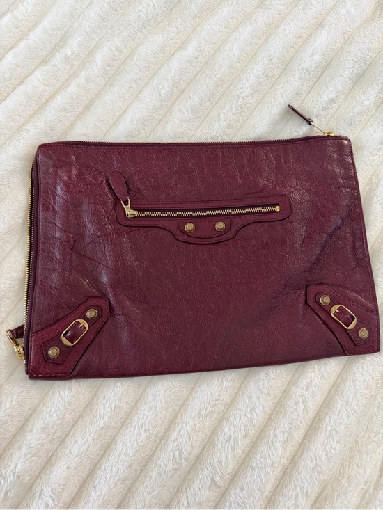 Balenciaga Handbags - Balenciaga Deep Wine Leather Zip Clutch